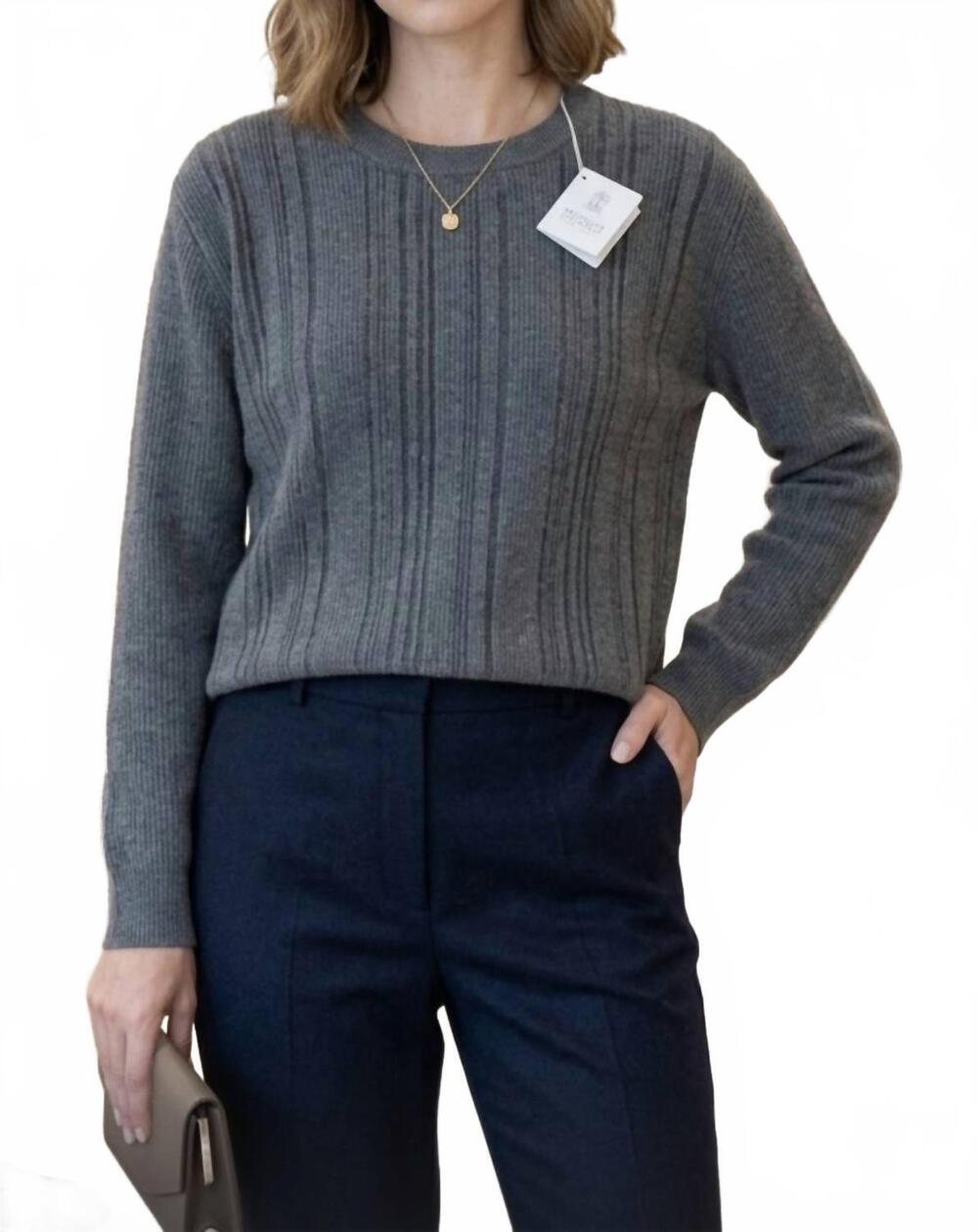 NEW BRUNELLO CUCINELLI women's knit crewneck sweater in dark grey